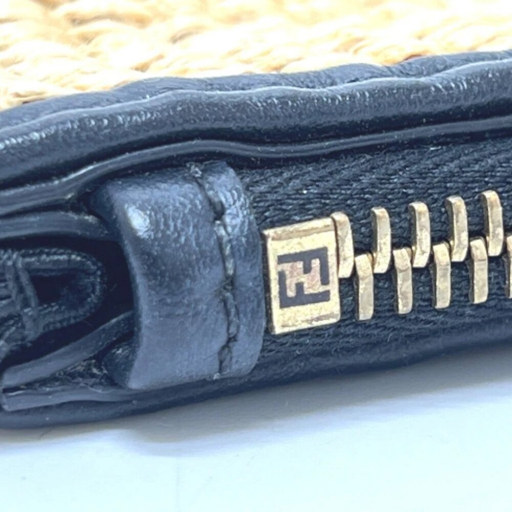 FENDI 8N0149 straw logo Pouch Clutch bag Raffia / Leather Beige/Black - Picture 6 of 15